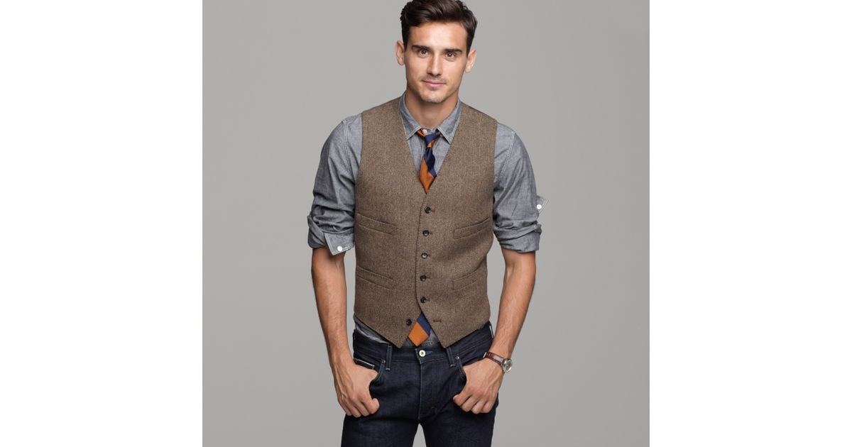 Lyst J.Crew Harvest Herringbone Vest in Brown for Men