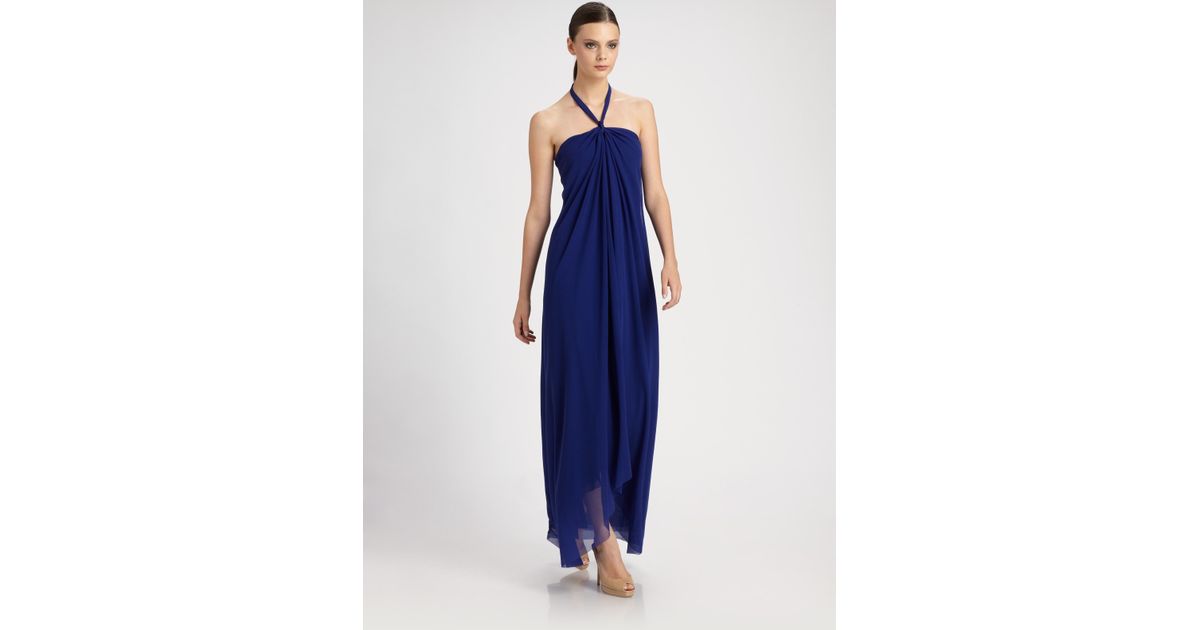 blue halter neck dress