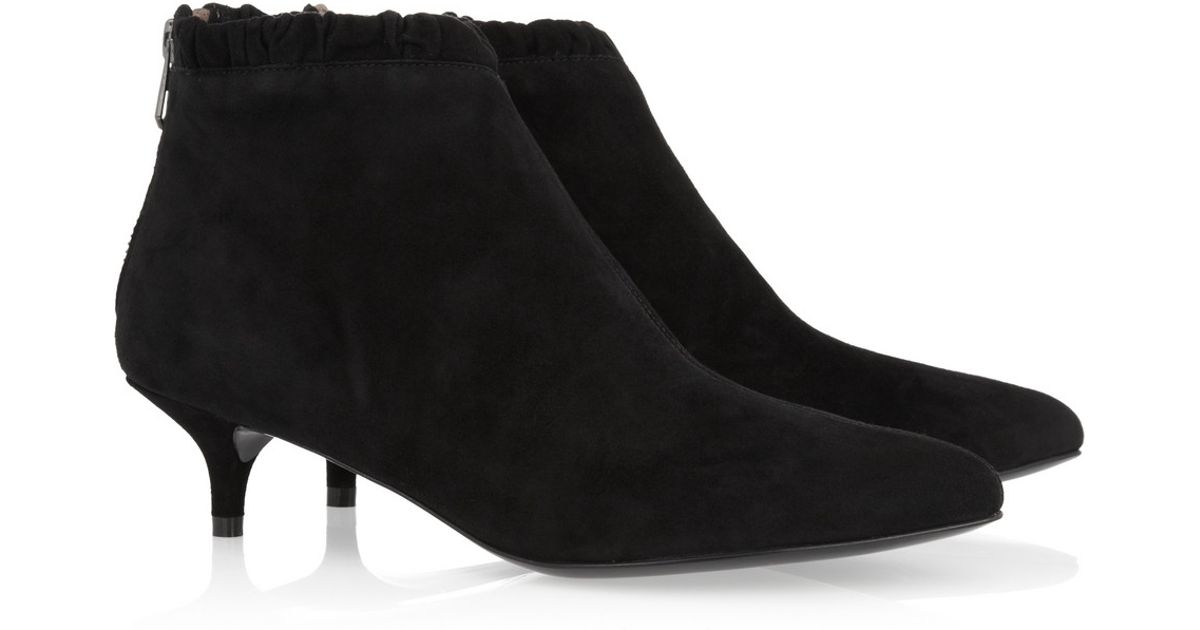 black suede kitten heel ankle boots