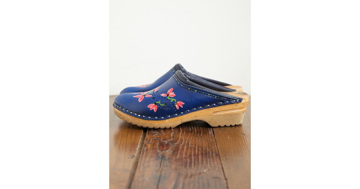 Vintage Hand Painted Clogs in Blue 