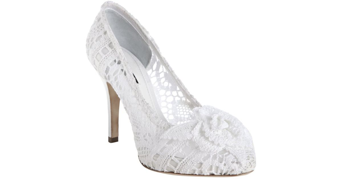 Lyst Dolce & Gabbana White Crocheted Lace Rosette Pumps in White
