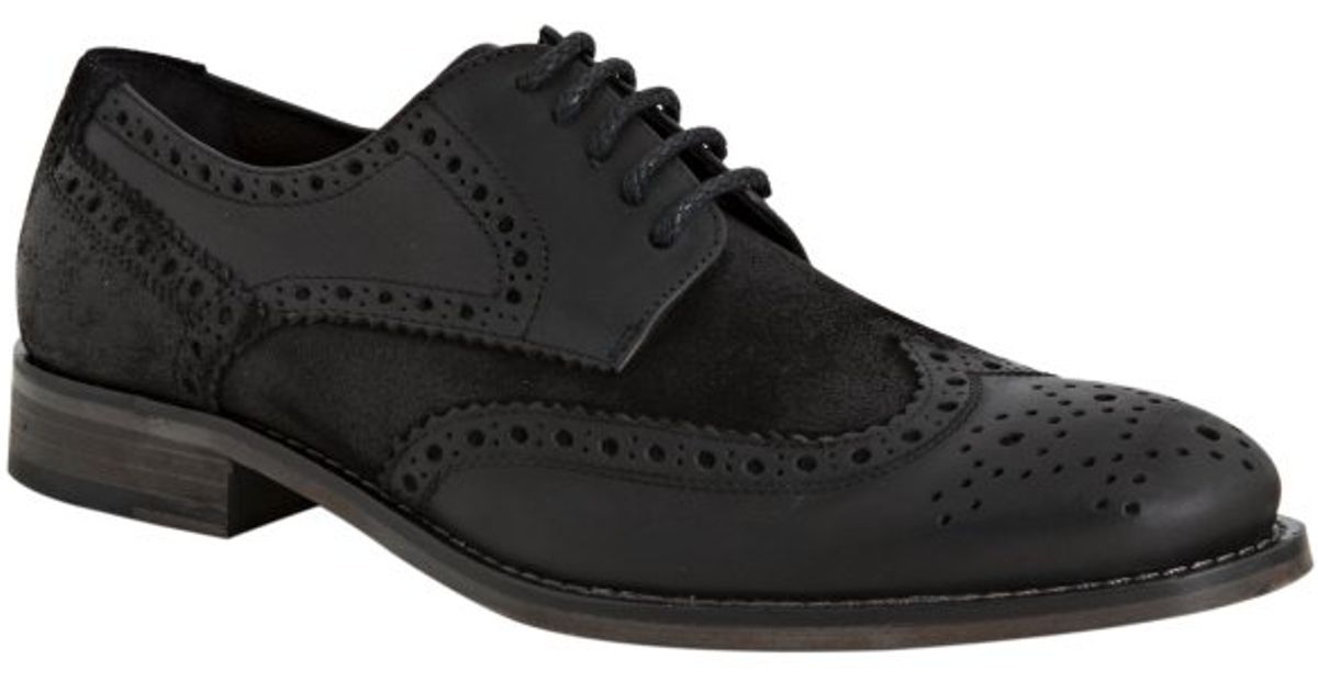 Kenneth cole Black Leather and Suede Hurry Think Distressed Wingtip ...