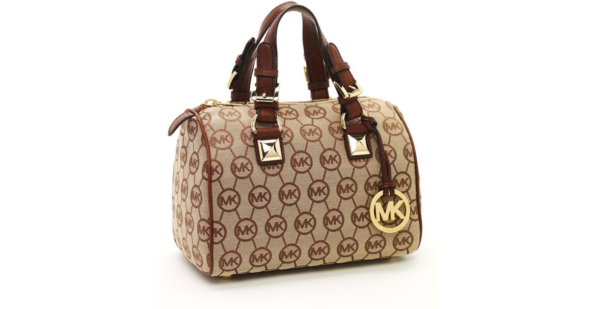 Michael Kors Grayson Small Monogrammed Satchel, Beige/ebony/mocha in Brown - Lyst