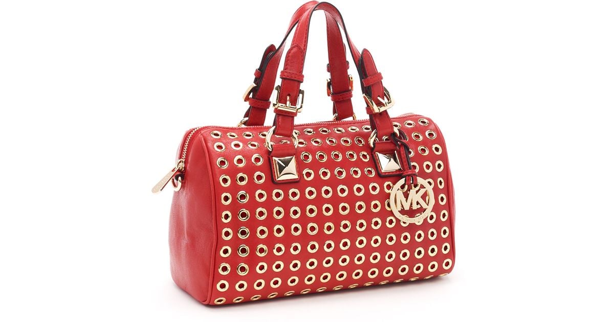 red and gold michael kors purse