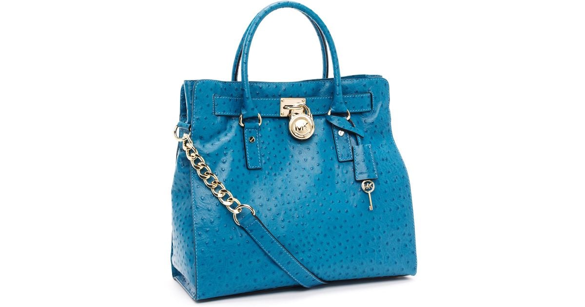 Michael Kors Large Hamilton Ostrich-embossed Tote, Turquoise in Blue - Lyst