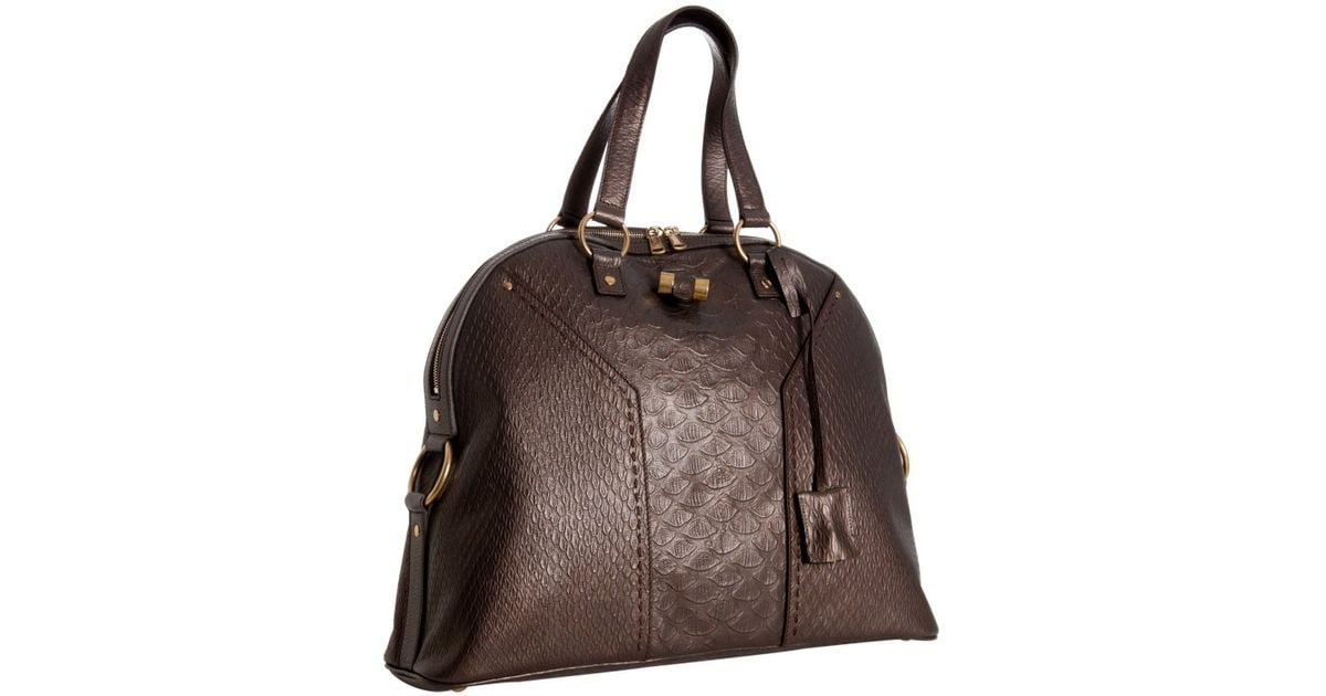 Saint laurent Moro Snake Embossed Leather Muse Tote in Brown | Lyst