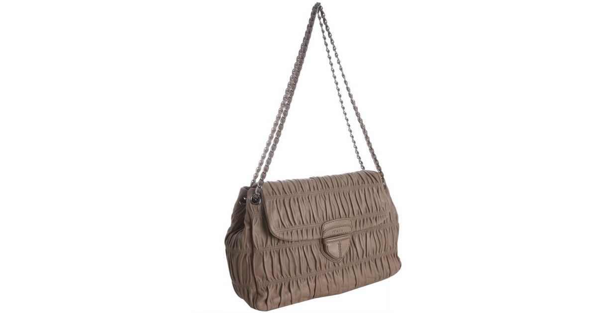Lyst Prada Mink Ruched Lambskin Chain Strap Shoulder Bag In Brown