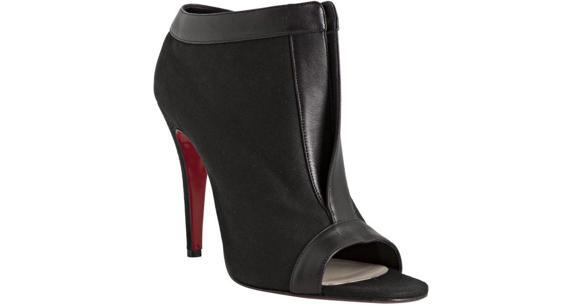 Christian louboutin Black Canvas and Leather Chaotic 100 Peeptoe ...  