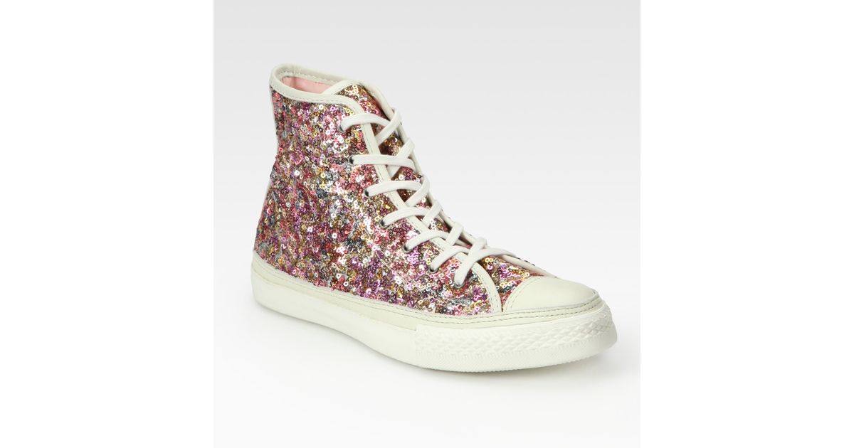 converse pink sequin high tops