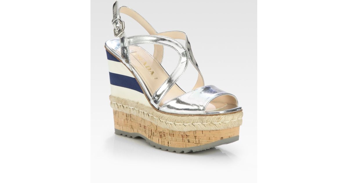 prada leather espadrille wedge sandals