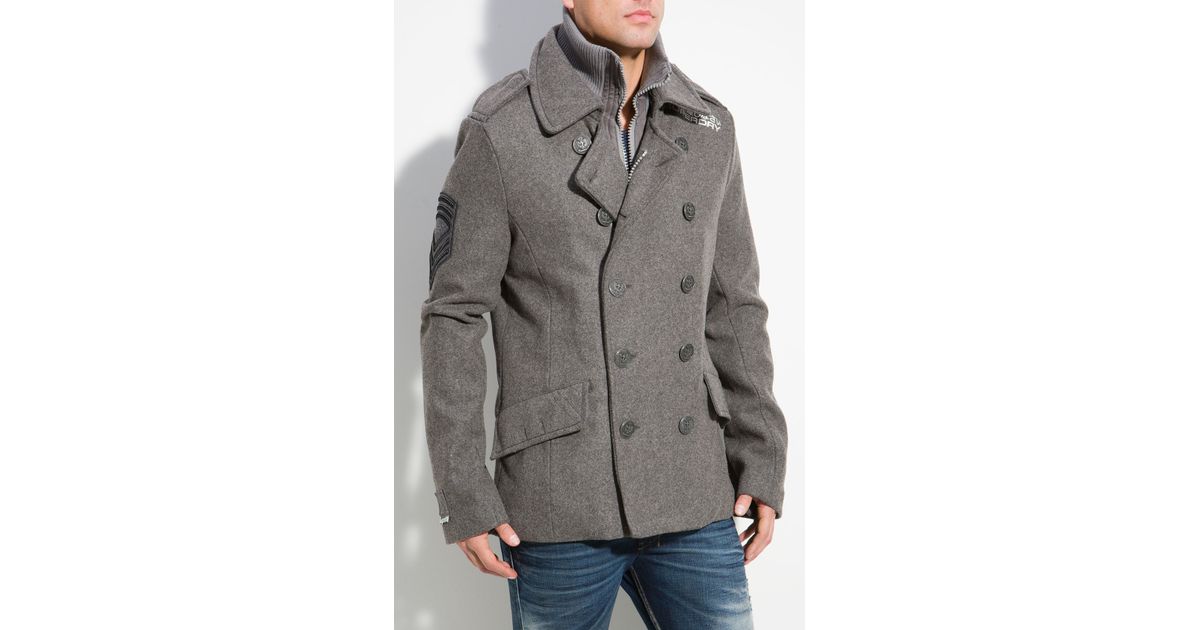 New Mens Superdry Commodity Slim Pea Coat Dark Navy