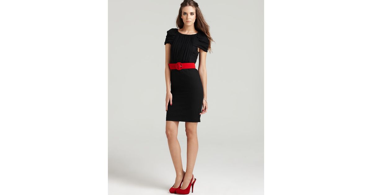 black dress with red belt