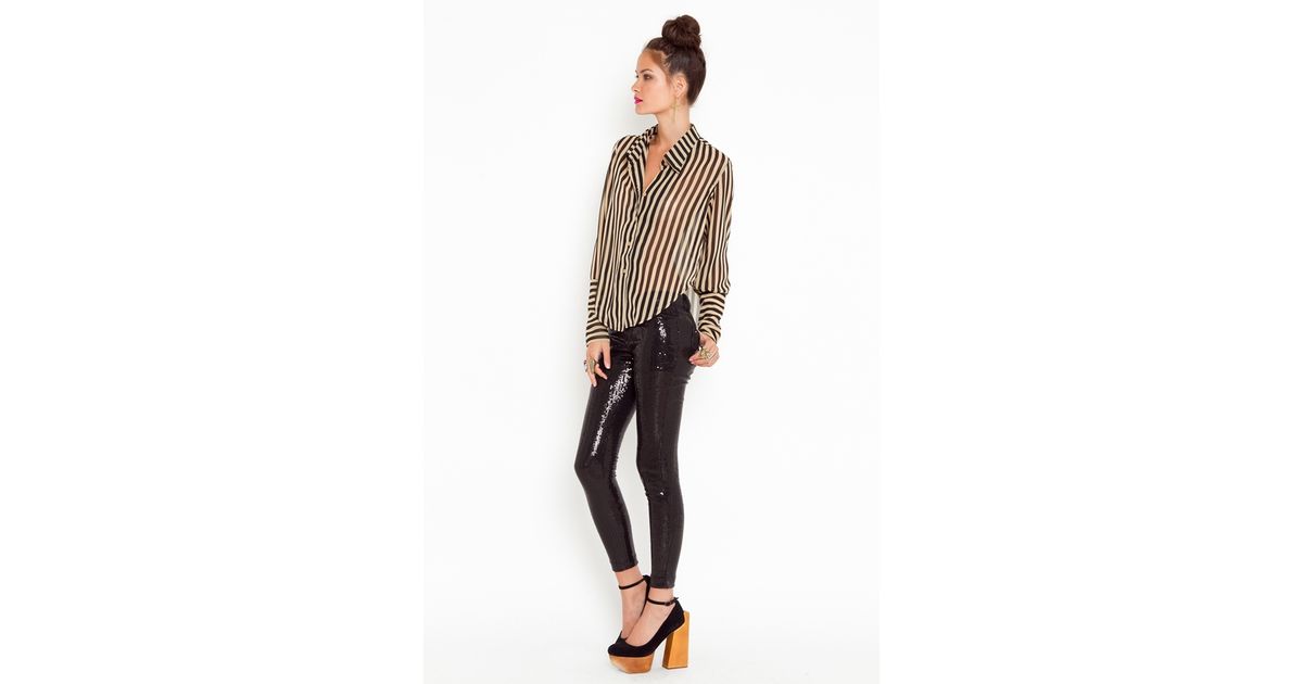 black sequin skinny pants