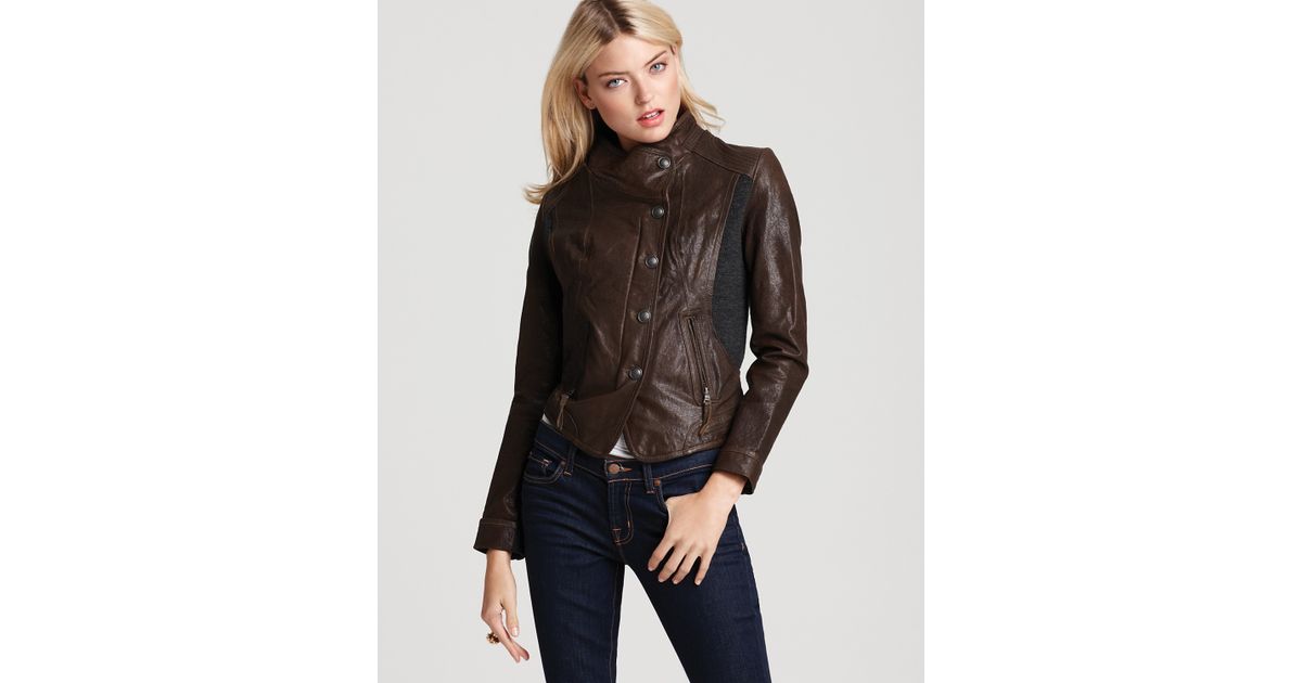 Lyst Via Spiga Leather Jacket With Knit Panels In Green