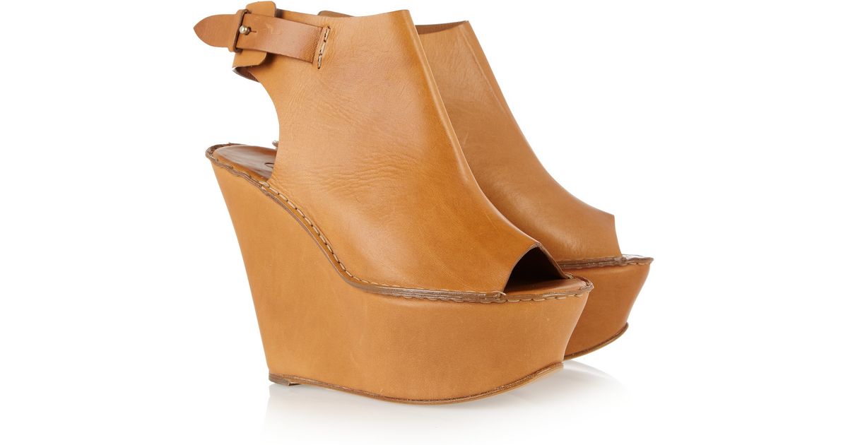 peep toe leather wedge