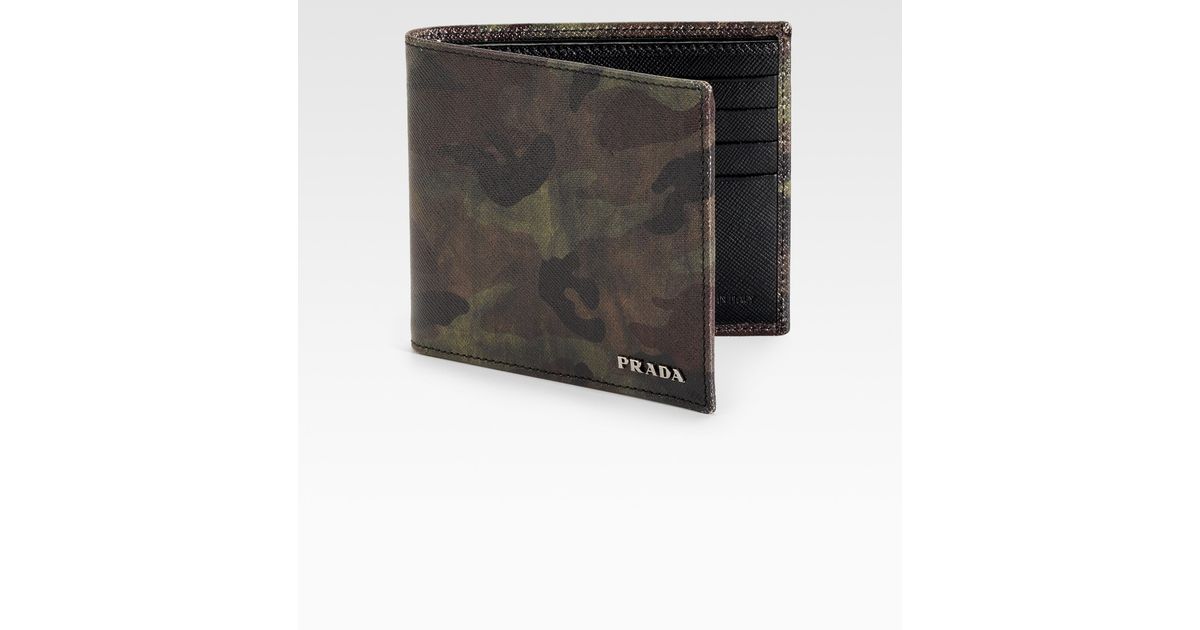 Prada Saffiano Bi-fold Wallet in Green for Men | Lyst  