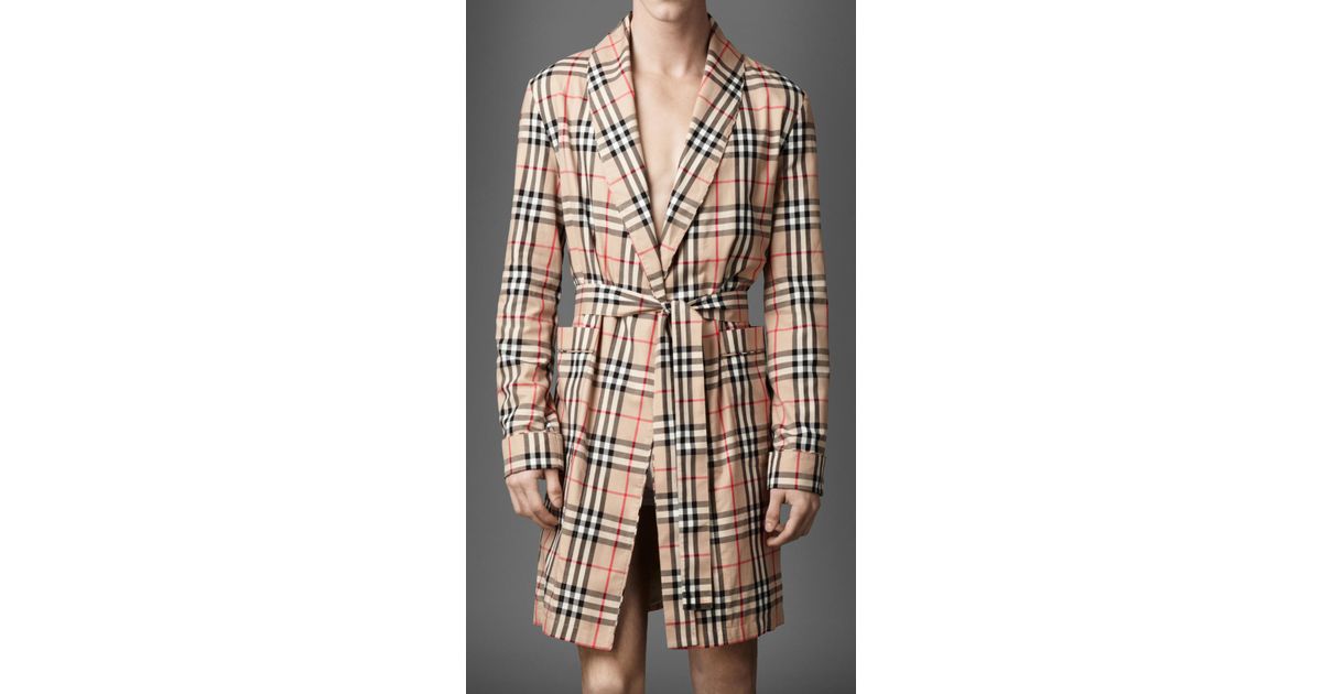Burberry Check Cotton Dressing Gown in Camel (Natural) for Men - Lyst