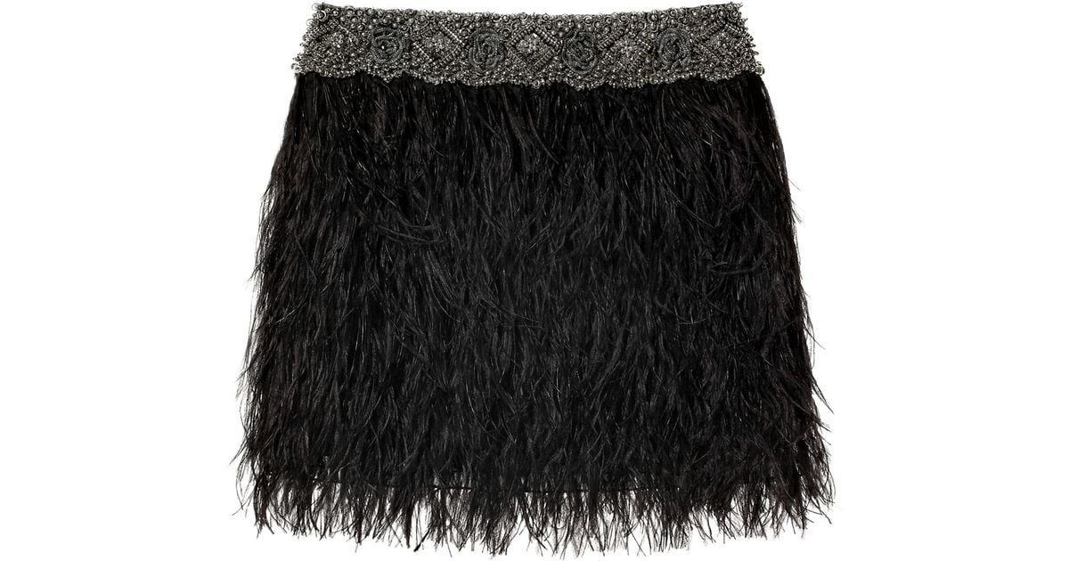 Adam Lippes Ostrich Feather Bead Embellished Mini Skirt in Black Lyst