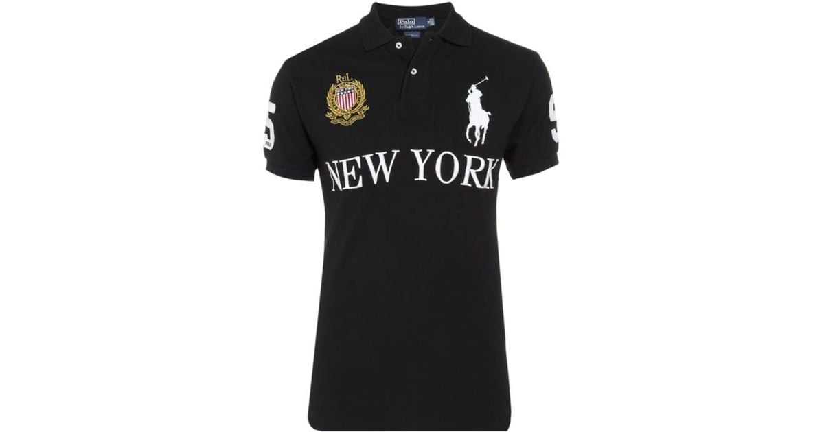 Polo Ralph Lauren New York Custom Fit Polo Shirt in Black for Men