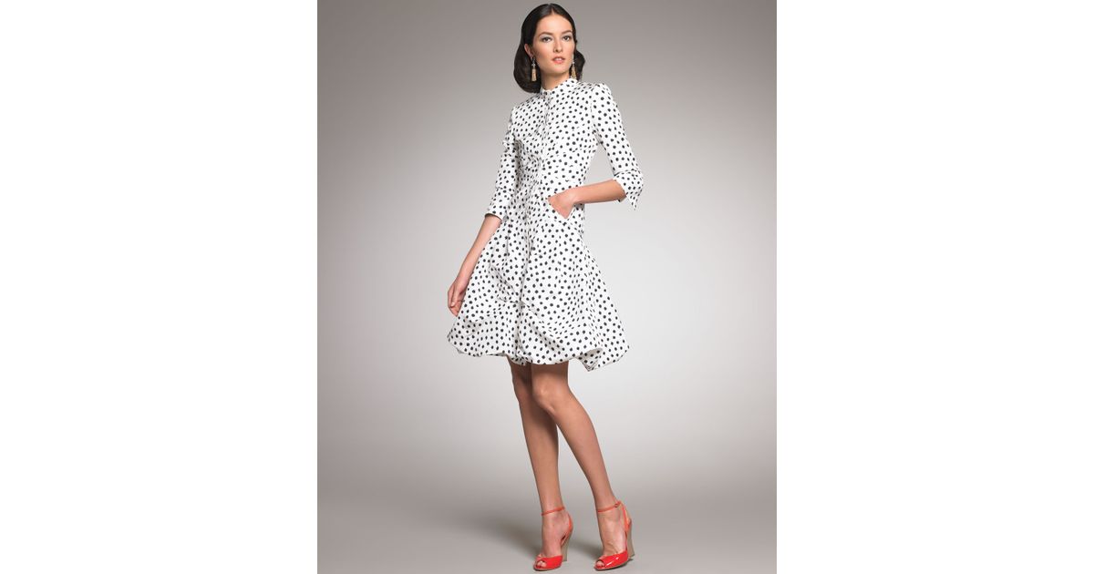 Lyst Oscar De La A Polka Dot Coat Dress In White