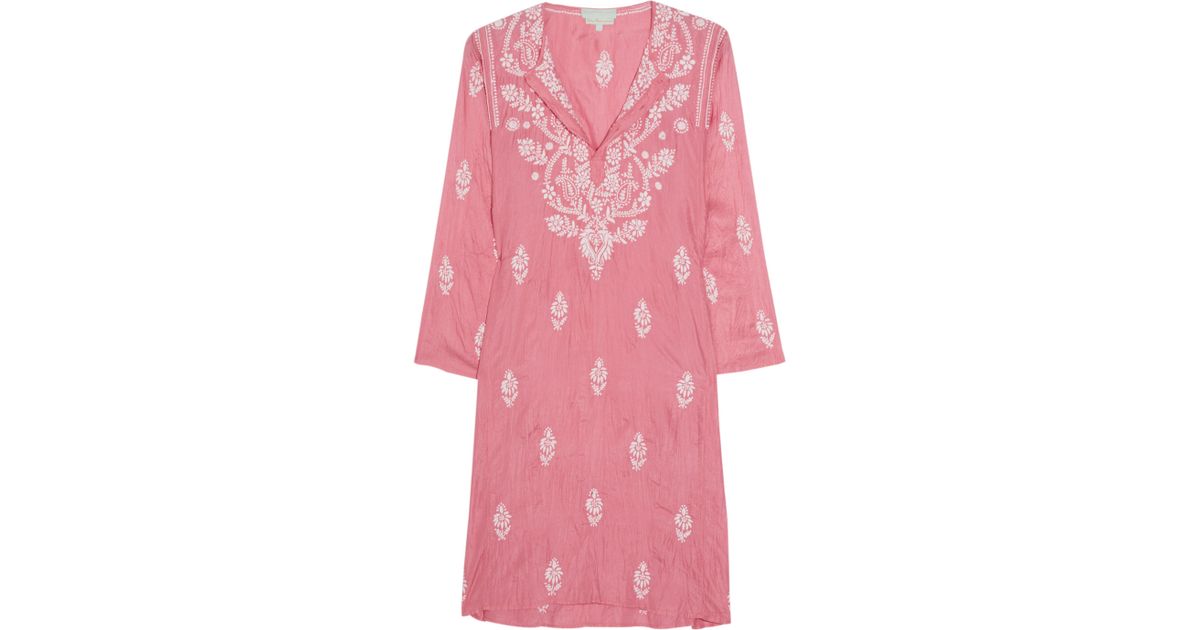 Lyst Leaves Of Grass Jaipur Embroidered Silk Kaftan in Pink