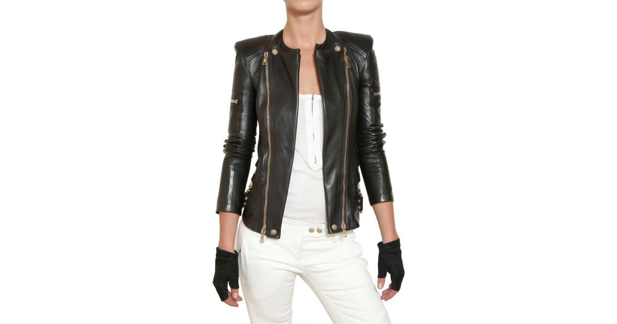 Balmain Black Nappa Biker Leather Jacket