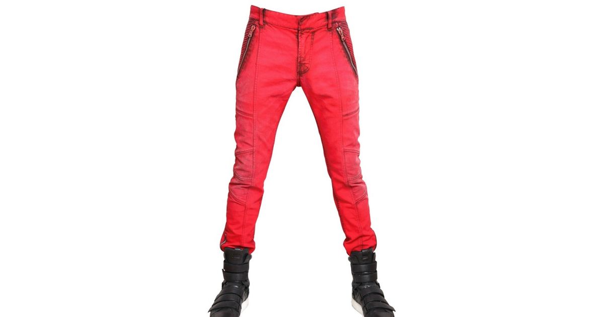 balmain red jeans