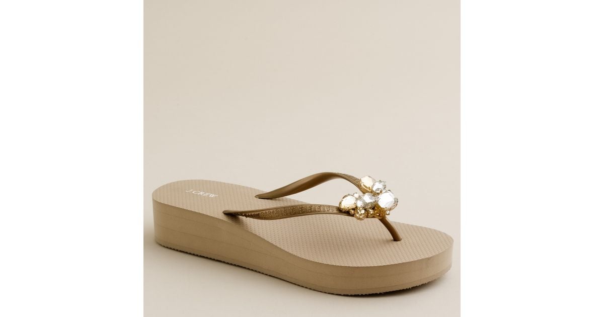 J.Crew Stacked Jewel Wedge Flipflops in Metallic Lyst