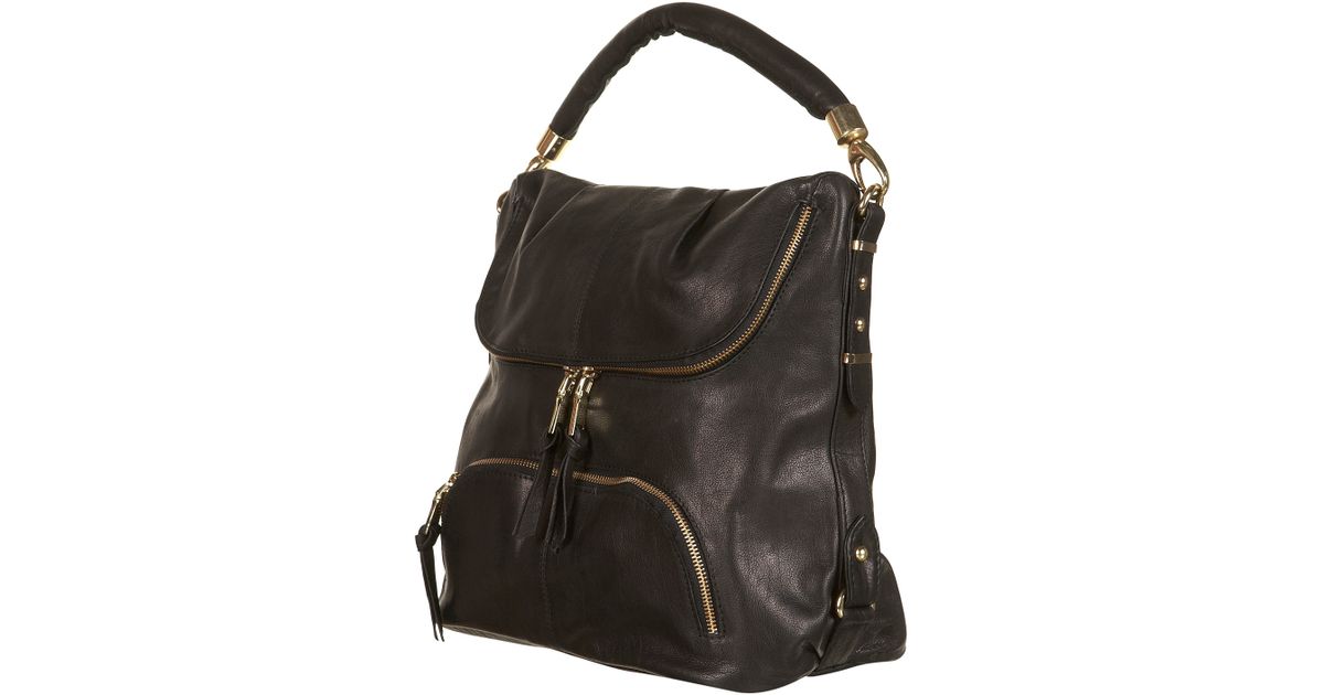 Leather Zip Slouch Bag in Black Lyst