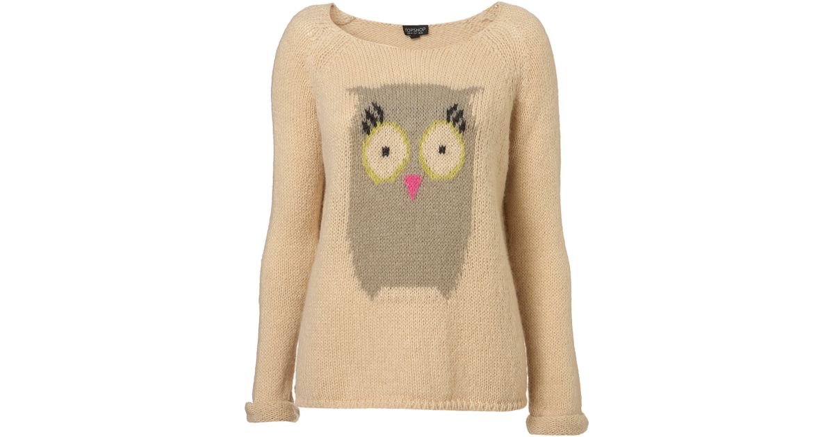 TOPSHOP Knitted Owl  Motif  Jumper in Natural Lyst