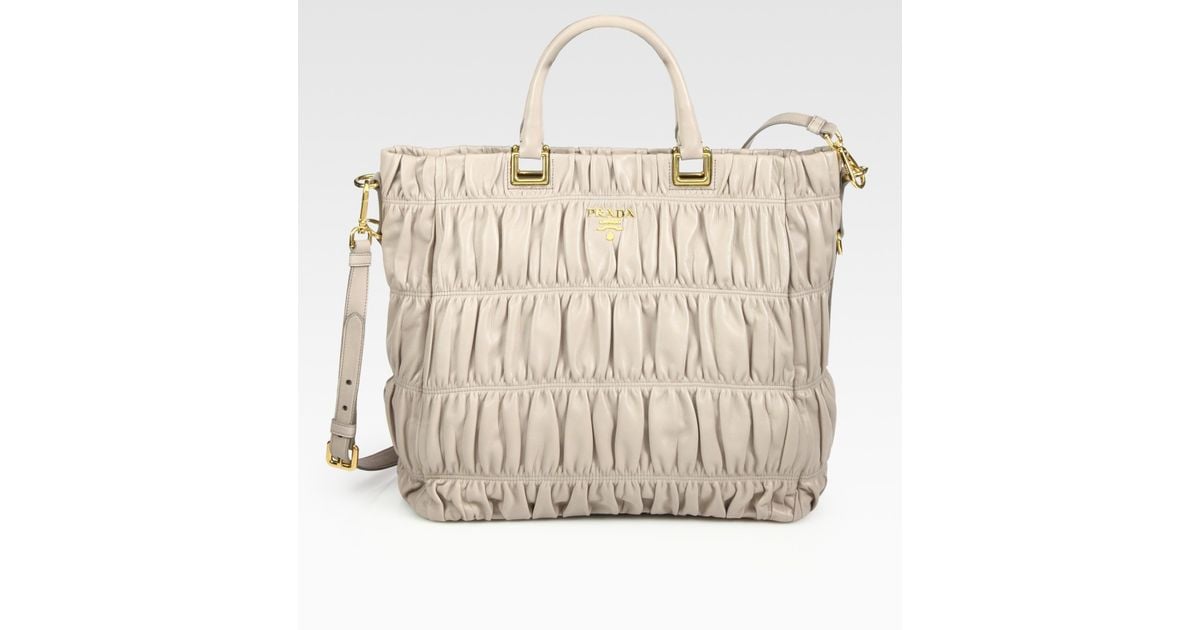 Prada Ruched Nappa Leather Tote Bag in Grey (Black) Lyst