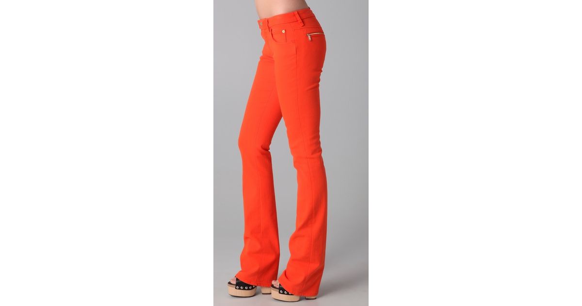orange bootcut jeans