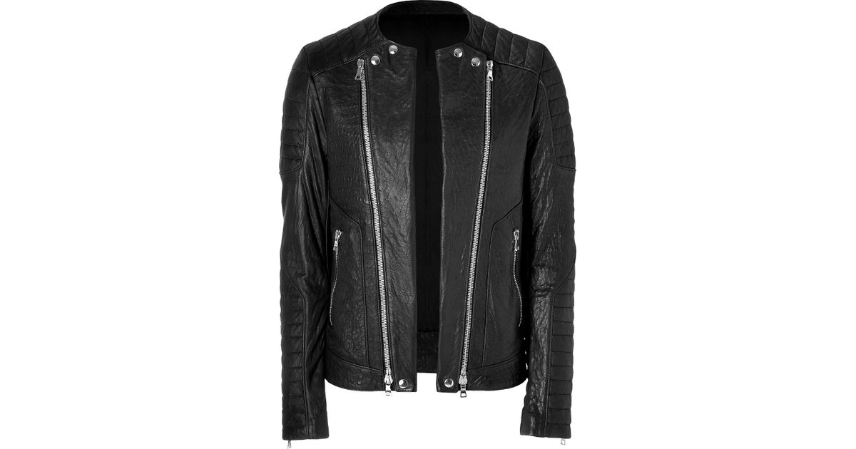 Balmain Black Biker Wadded Leather Jacket for Men - Lyst