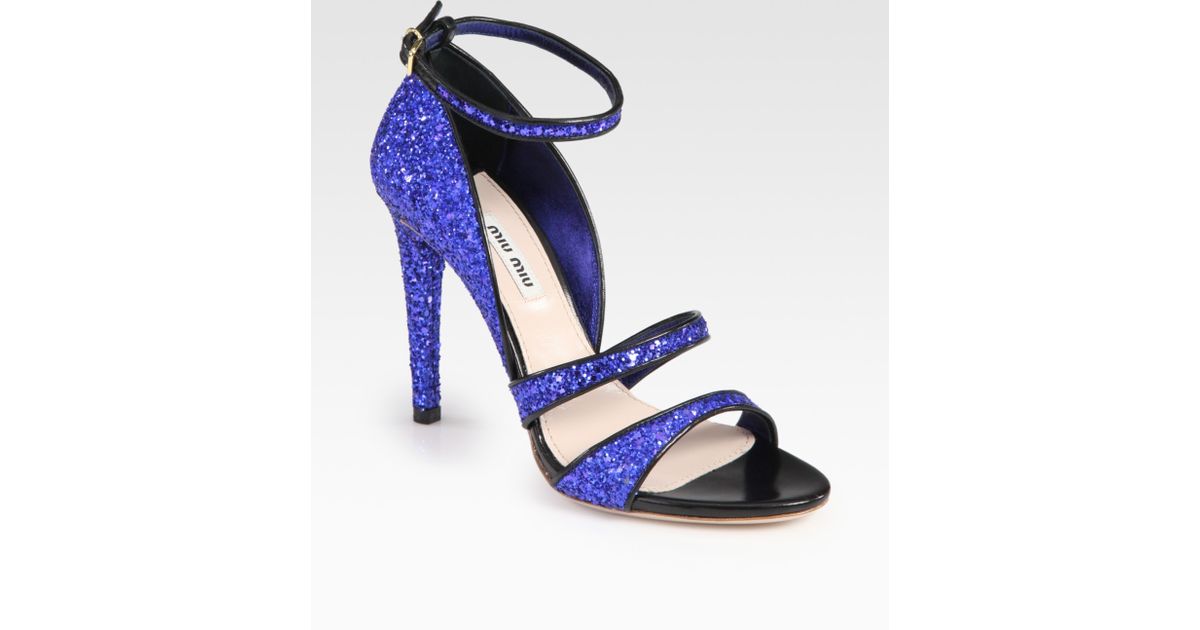 miu miu blue glitter heels