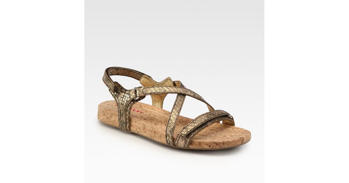 prada gold flat sandals