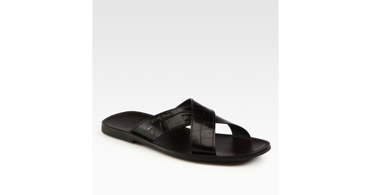 Prada Criss Cross Sandals in Black for Men - Lyst