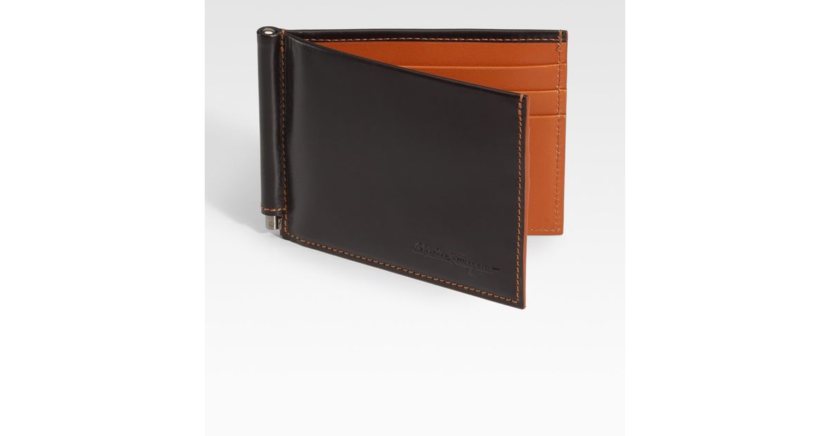 Ferragamo Leather Wallet with Money Clip in Brown for Men Lyst