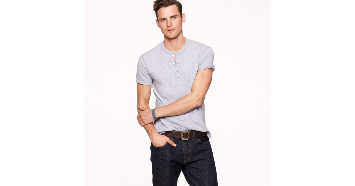 J.Crew Brokenin Shortsleeve Henley in Slim Fit in Gray for Men Lyst