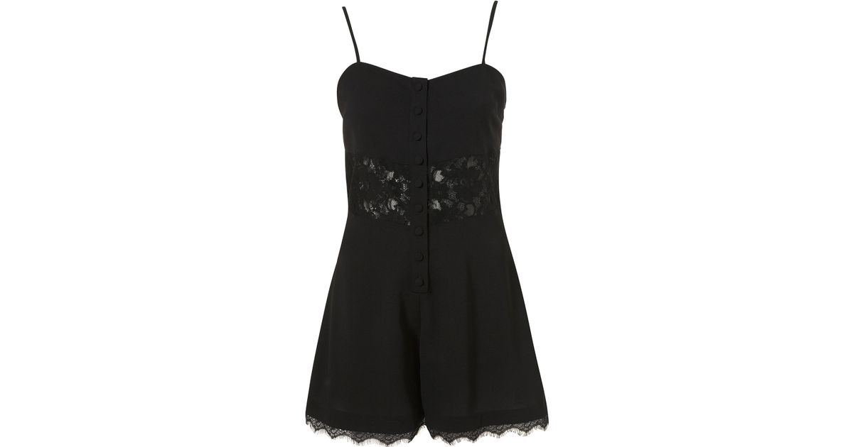 TOPSHOP Lace Insert Playsuit in Black - Lyst