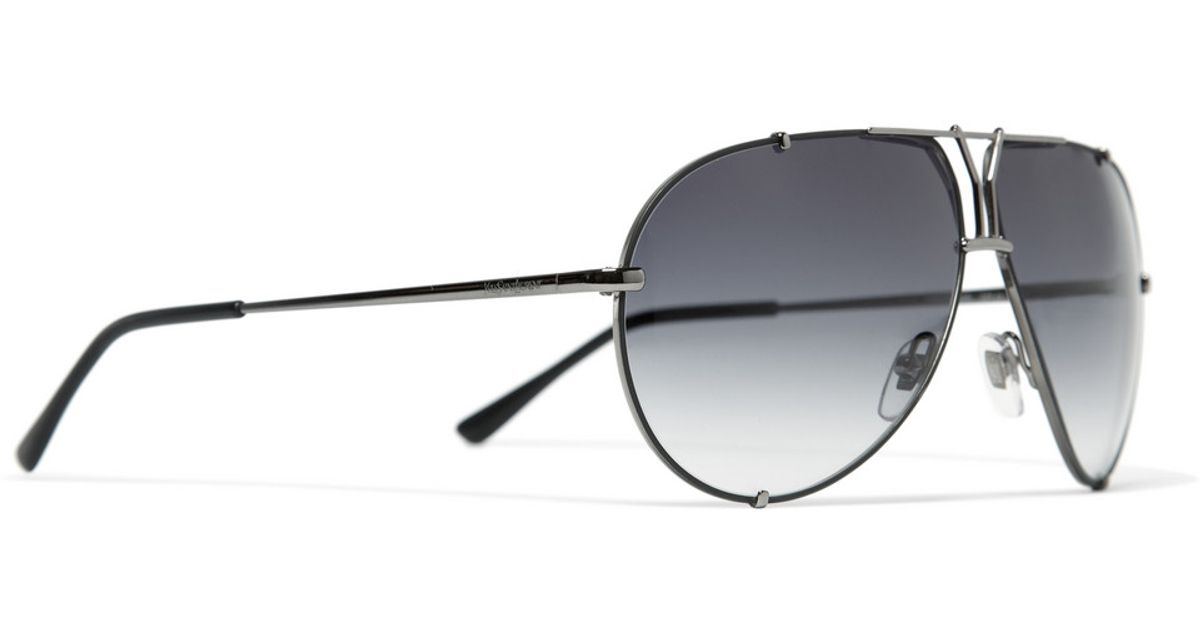 Saint Laurent Y Logo Aviator Sunglasses in Black for Men | Lyst
