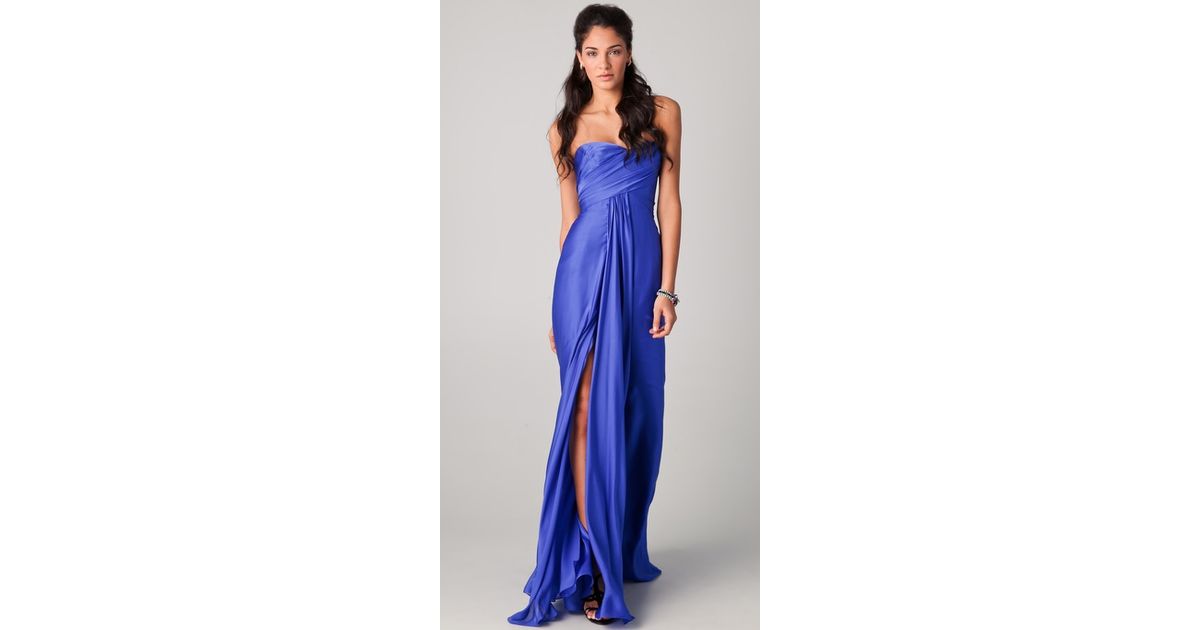 Reem Acra Strapless Ruched Gown in Blue - Lyst
