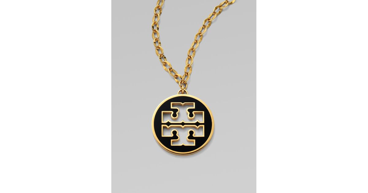 Tory Burch Logo Pendant Necklace in Black | Lyst