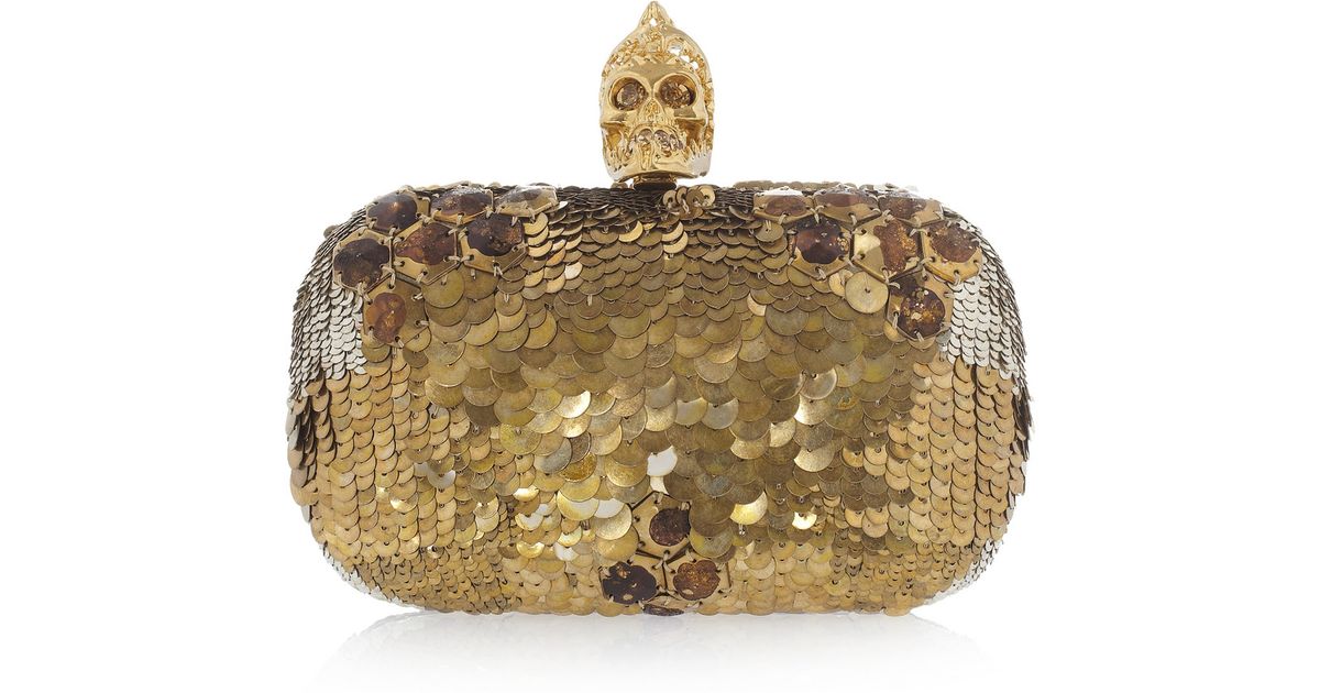 Alexander McQueen Sequin Skull Box Clutch in Gold (Metallic) Lyst