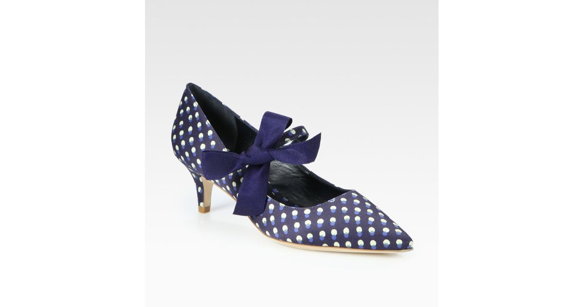 Tory Burch Beverly Polka-dot Satin Point Toe Bow Pumps in Navy (Blue) | Lyst