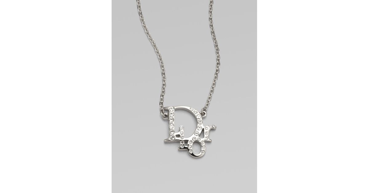Dior Logo Sterling Silver Pendant Necklace Diamond