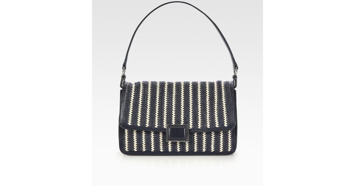Marc by marc jacobs Stripey Straw & Leather Convertible Clutch in Blue