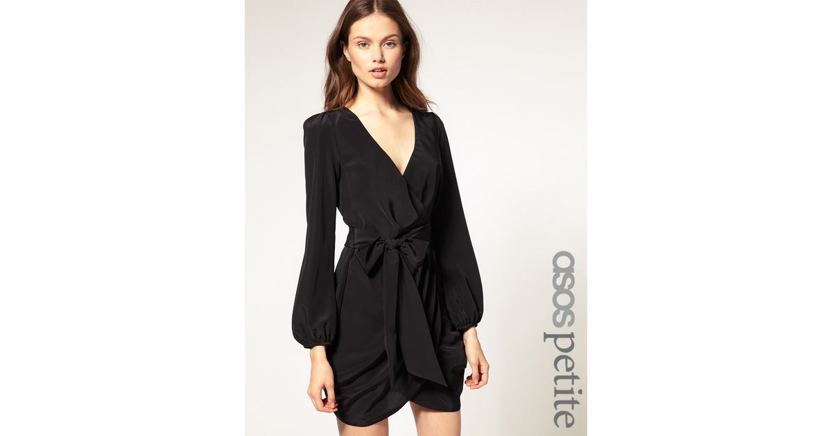 petite wrap dress with tie waist