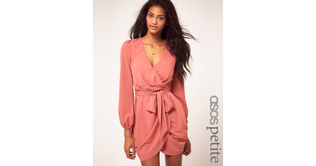 petite wrap dress with tie waist