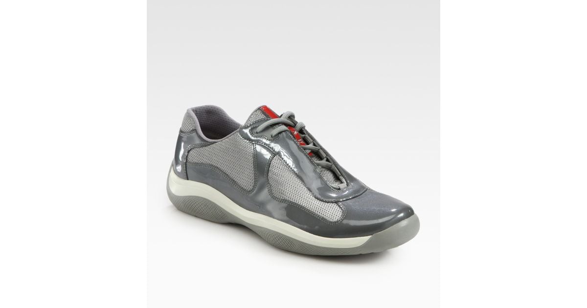 Prada Americas Cup Leather Sneakers in Gray for Men | Lyst