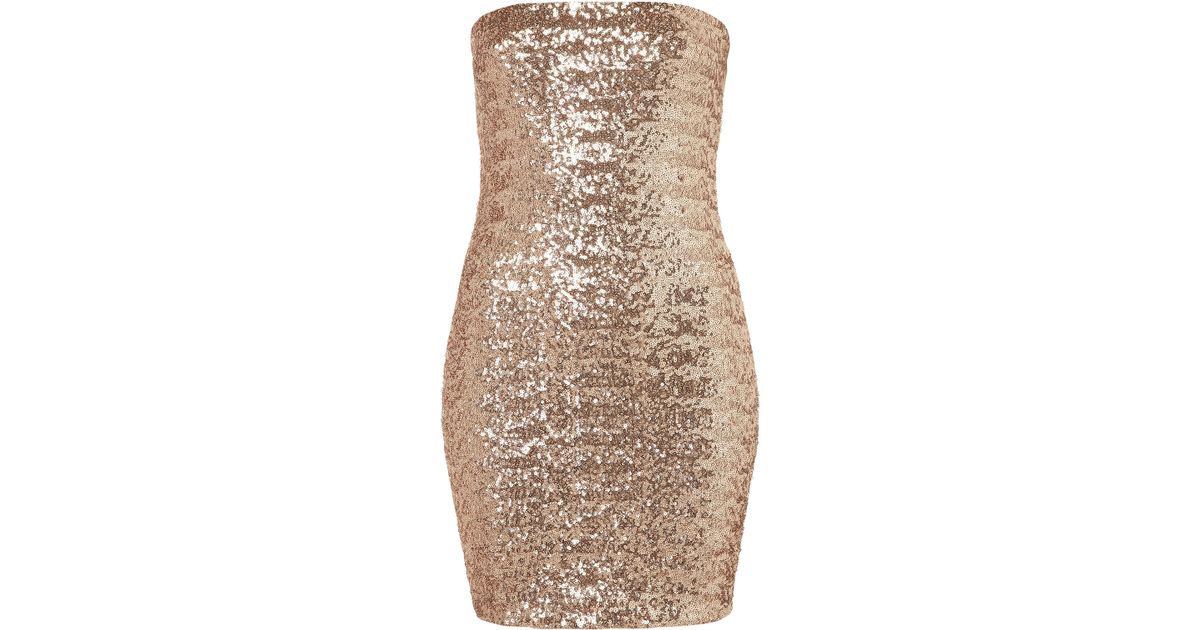 gold sequin bandeau dress